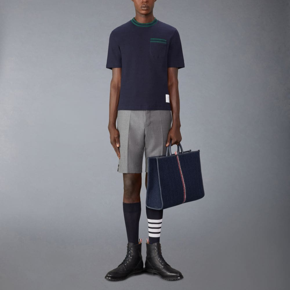 Thom Browne  Navy Blue Striped Mesh Cotton Crewneck T-Shirt. MJS259A-J0153-415 圖 3