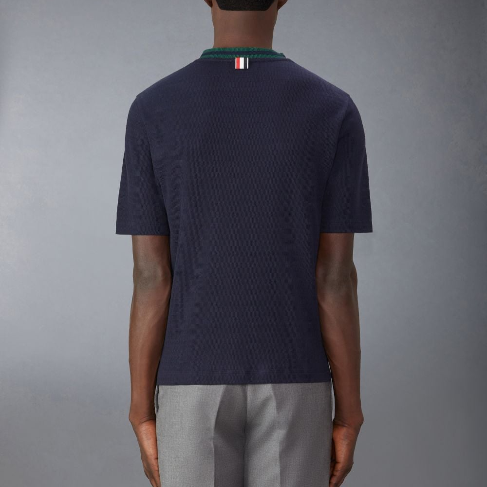 Thom Browne  Navy Blue Striped Mesh Cotton Crewneck T-Shirt. MJS259A-J0153-415 圖 4