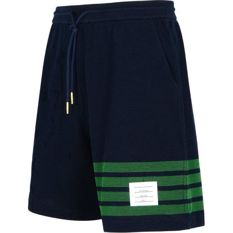 THOM BROWNE  Navy Blue Striped Tie Three-Quarter Casual Shorts. MJQ203A-J0155-415 圖 4