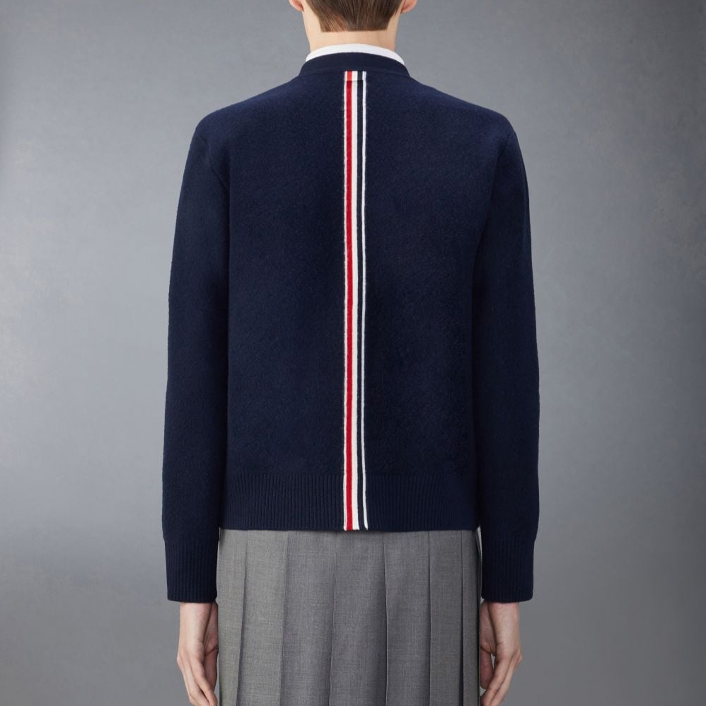 THOM BROWNE  Navy Blue V-Neck Striped Button-Up Casual Sweater. MKC556A-Y1029-415 圖 4