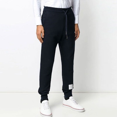 トムブラウン ネイビー サイドストライプ ドローストリングスウェットパンツ AJHMJQ066A03377-415 Details for トムブラウン ネイビー サイドストライプ ドローストリングスウェットパンツ AJHMJQ066A03377-415