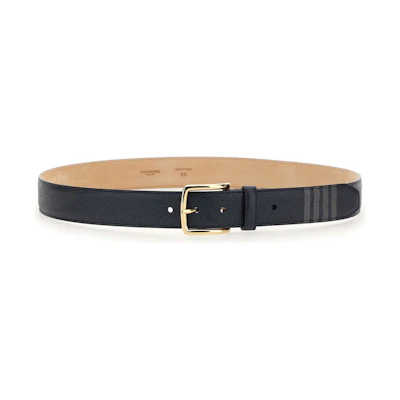 THOM BROWNE Navy Pebbled Leather Belt with Four Stripes 3.5cm Wide. MCX049B00198415