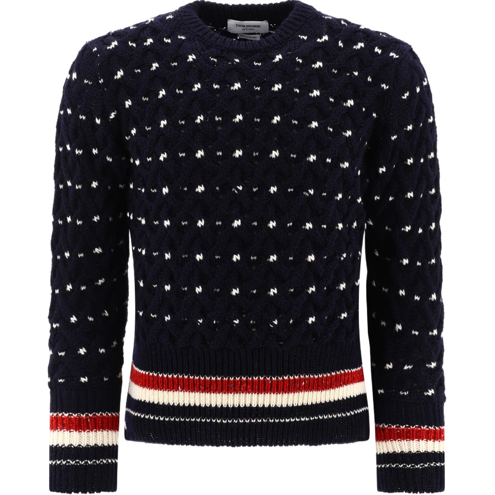 Thom Browne  Navy Stripe Slim-Fit Crewneck Pullover Sweater. MKA510B-Y1506-415