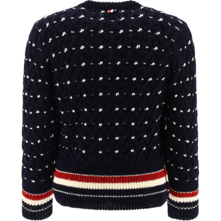 Lookbook トムブラウン ネイビーストライプ スリムフィット クルーネックセーター. MKA510B-Y1506-415