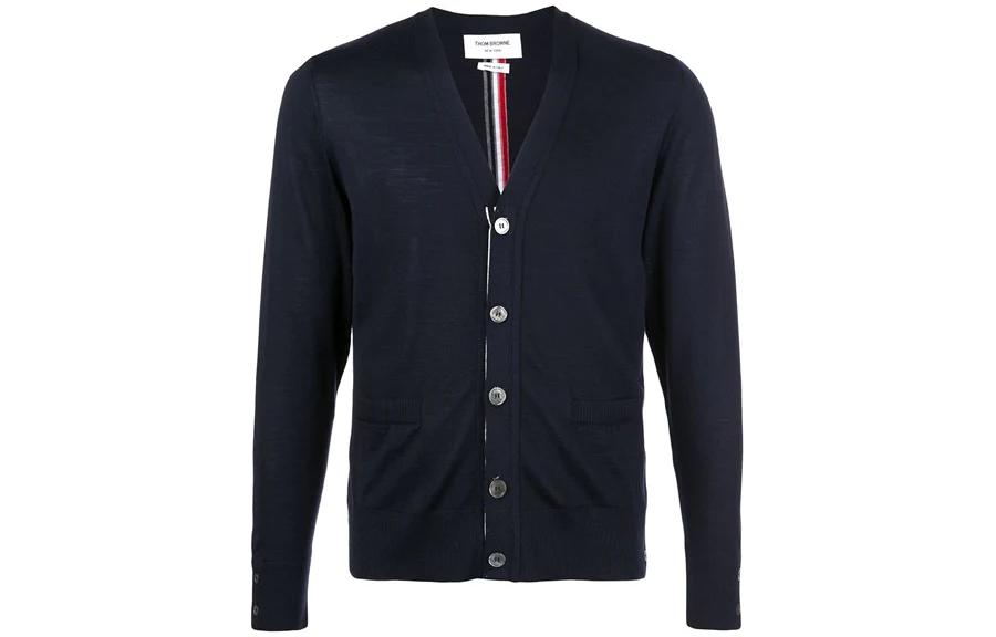 Thom Browne  Navy V-Neck Single-Breasted Wool Cardigan Sweater MKC262A-00014-415