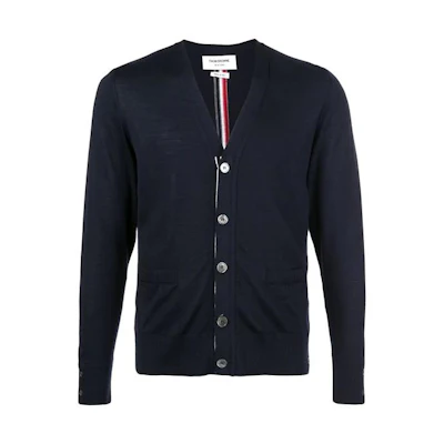 Thom Browne Navy V-Neck Single-Breasted Wool Cardigan Sweater MKC262A-00014-415
