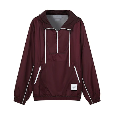 Thom Browne Nylon Half-Zip Pullover Jacket in Dark Red. MJT285A-06859-601