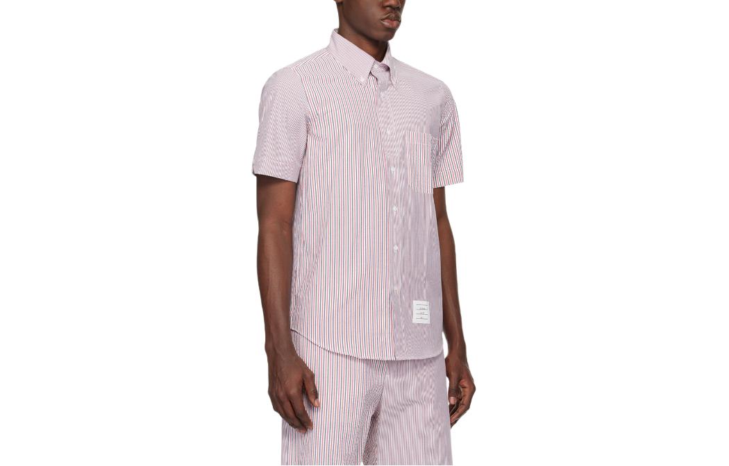 Shop Thom Browne Kemeja Pendek Garis Pink Strip. MWS239F-F0591-960
