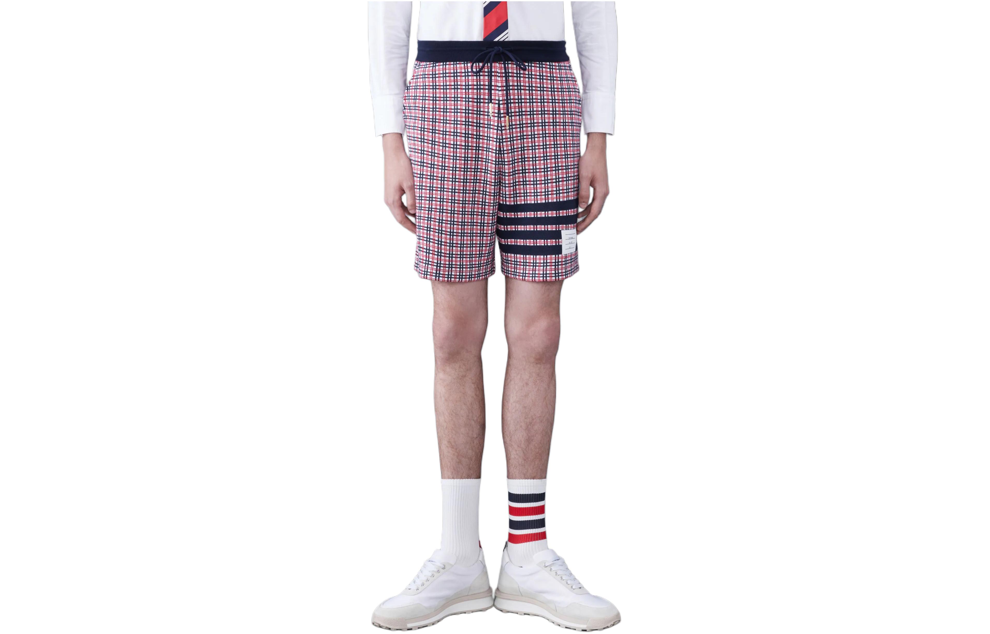 THOM BROWNE  Red Cotton Check 4-Bar Sweatshorts Casual Style. MJQ194A-J0116-960