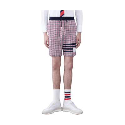 THOM BROWNE Red Cotton Check 4-Bar Sweatshorts Casual Style. MJQ194A-J0116-960