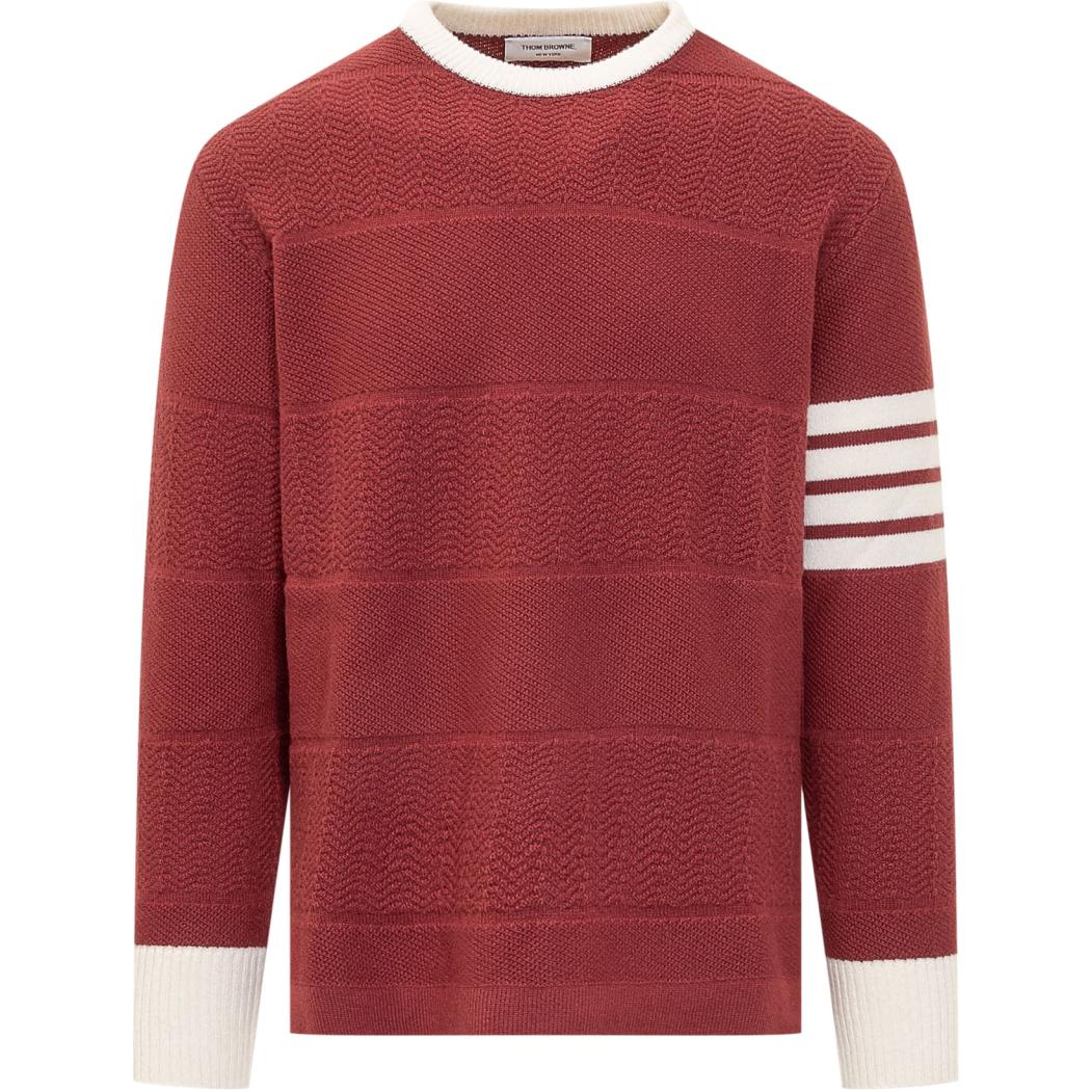 THOM BROWNE  Red Striped Embroidered Loose-Fit Crewneck Sweater. MKA527A-Y1030-615 圖 2