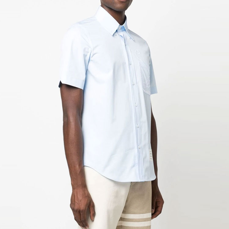THOM BROWNE  Single-Breasted Pocket Shirt Blue MWS239E-E0407-480 圖 5