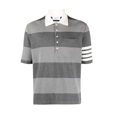 THOM BROWNE Slim-Fit Striped Colorblock Polo Shirt Grey. MKP118A-Y3007-982