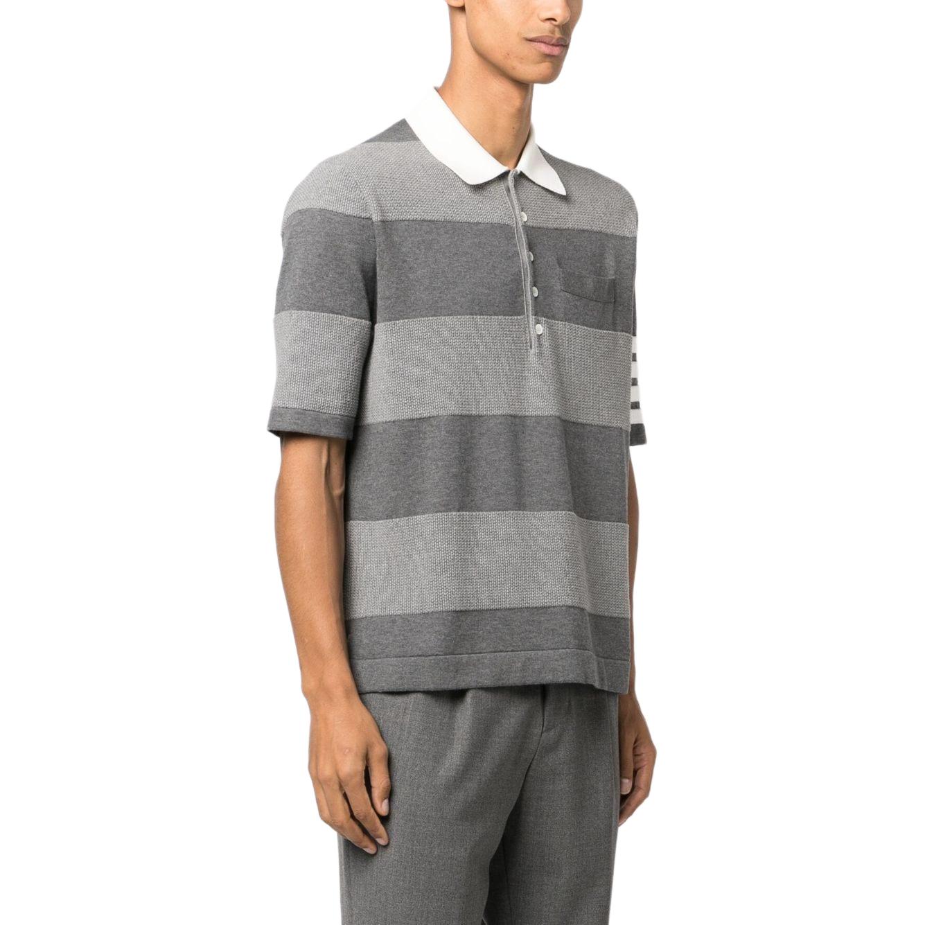 THOM BROWNE  Slim-Fit Striped Colorblock Polo Shirt Grey. MKP118A-Y3007-982 圖 4
