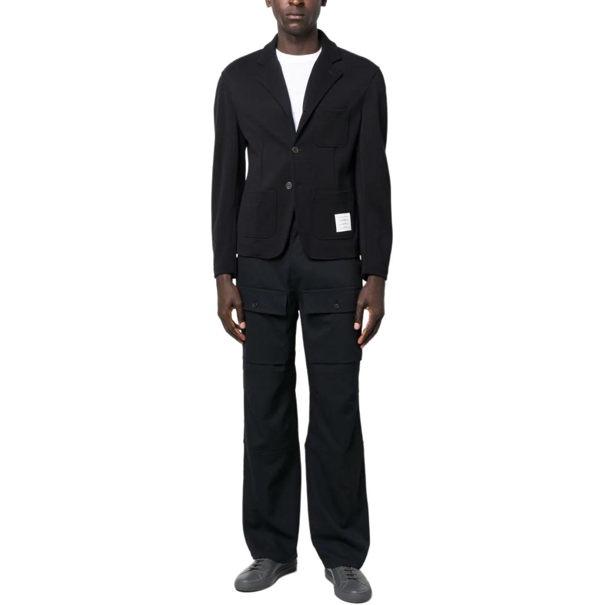 Lookbook THOM BROWNE Chaqueta Azul Slim-Fit de Lana con Botón Único SS24. MJT308A-J0020-415