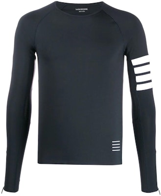 トムブラウン スリムフィット 4本ライン 長袖Tシャツ ネイビーブルー MJA001A-06770-461 Buy トムブラウン スリムフィット 4本ライン 長袖Tシャツ ネイビーブルー MJA001A-06770-461