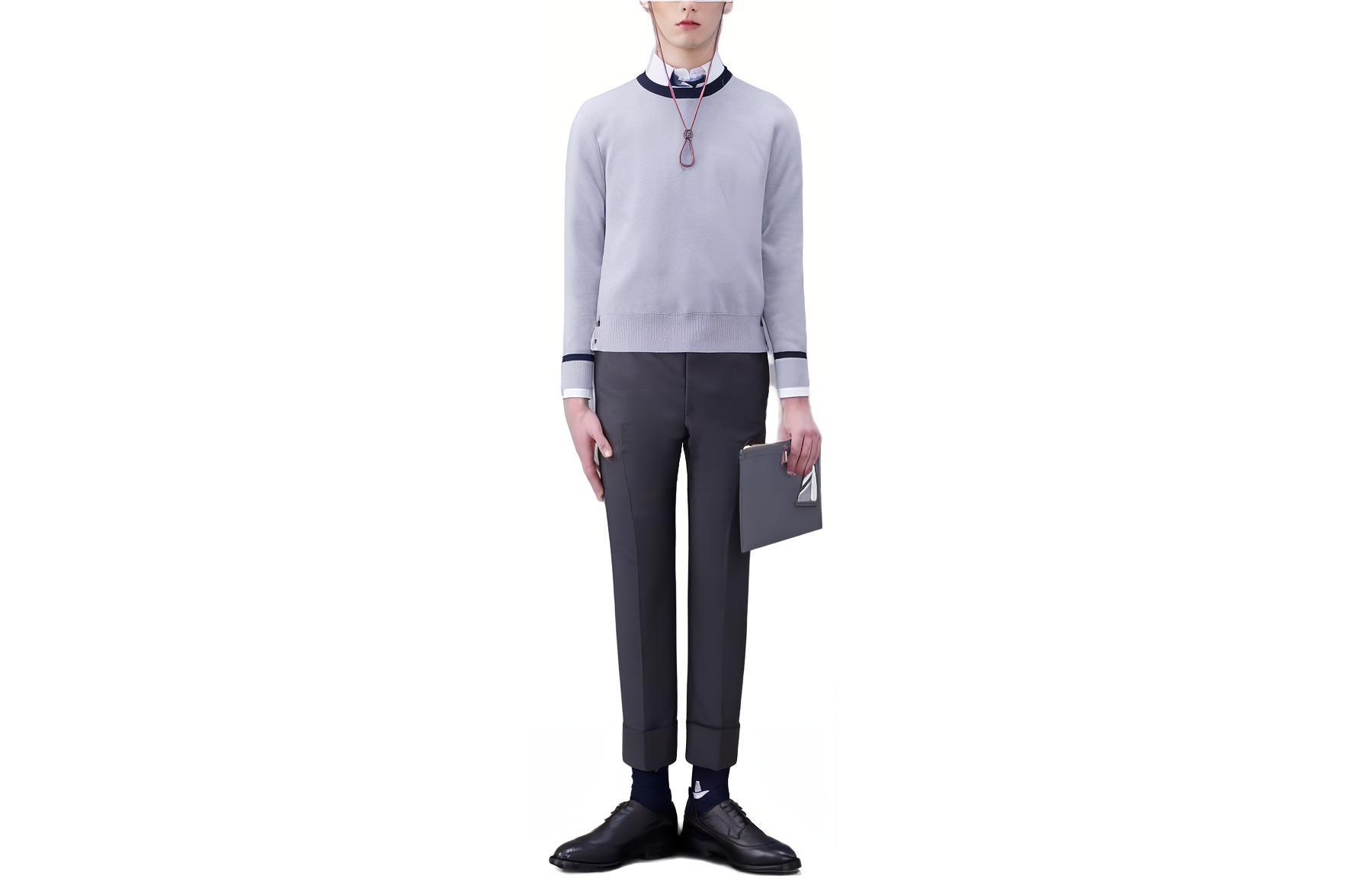 THOM BROWNE  Slim Fit Crewneck Pullover Knit Sweater MKA466A-Y3033-065
