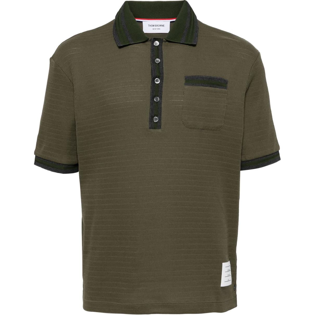 Thom Browne  Slim Fit Olive Green Polo Shirt with Spliced Design. MJP201A-J0153-320