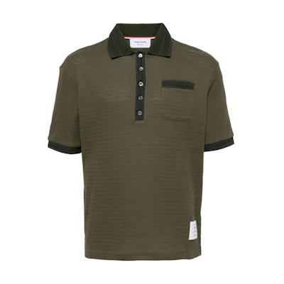 Thom Browne Slim Fit Olive Green Polo Shirt with Spliced Design. MJP201A-J0153-320