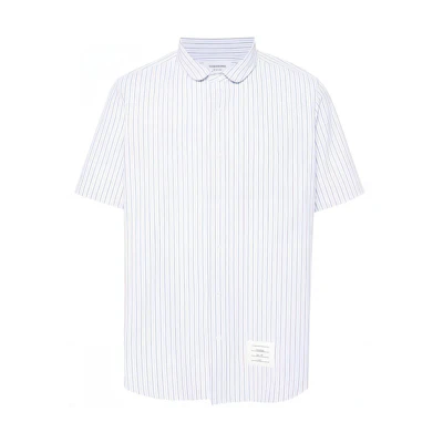 THOM BROWNE Slim Fit Short Sleeve Stripe Collar Shirt Light Blue MWS314A-F0586-480