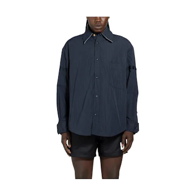 Thom Browne Slim Fit Solid Navy Button-Up Long Sleeve Shirt. MJO165O-F0496-415