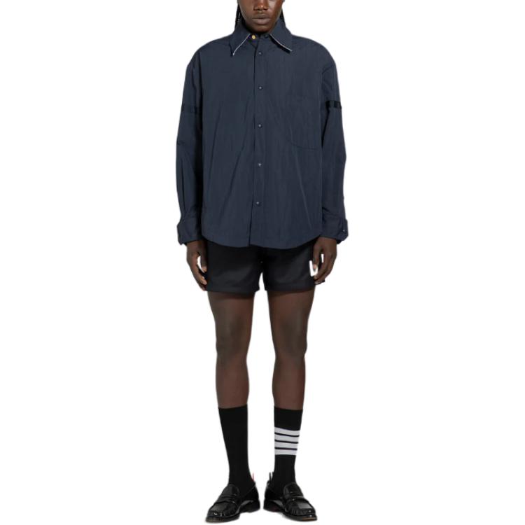 Thom Browne  Slim Fit Solid Navy Button-Up Long Sleeve Shirt. MJO165O-F0496-415 圖 5