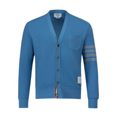 THOM BROWNE Slim Fit V-neck Cardigan 4-Bar Knitwear Blue FW24 MJT436A-J0155-450