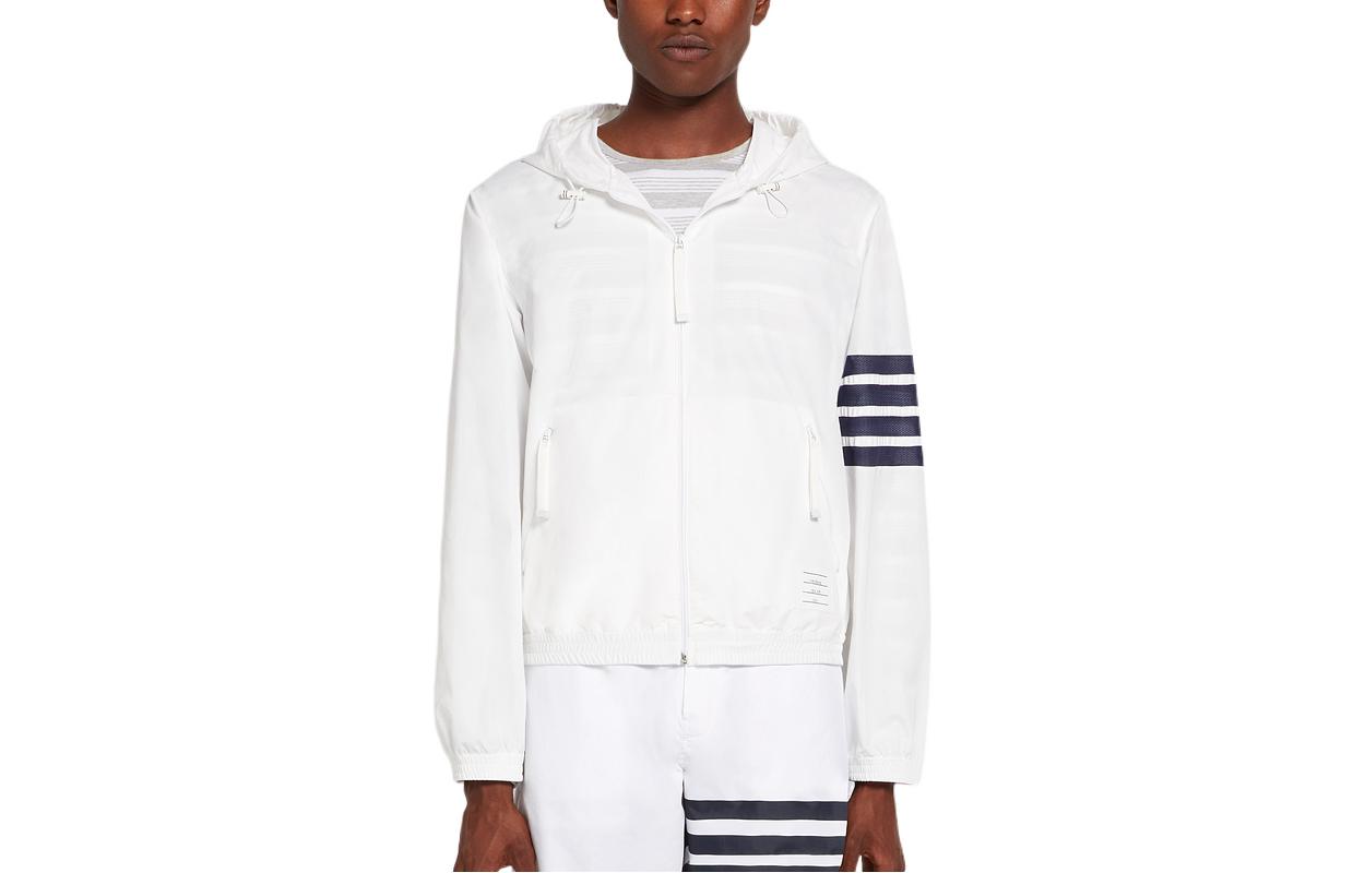 THOM BROWNE  Solid 4-Stripes Mesh Hooded Zip Jacket. MJT309-A07863-111