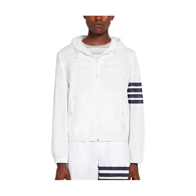 THOM BROWNE Solid 4-Stripes Mesh Hooded Zip Jacket. MJT309-A07863-111