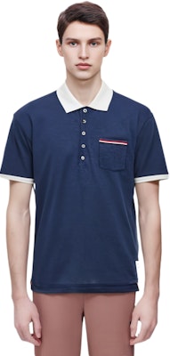 トム ブラウン ソリッドカラー シンプル ポロシャツ - ブルー MJP180A-J0085-435 Shop トム ブラウン ソリッドカラー シンプル ポロシャツ - ブルー MJP180A-J0085-435