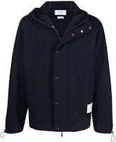 Thom Browne Solid Color Zip-Up Hooded Jacket with Single Button Closure. MJT320A08085-415 Thom Browne Solid Color Zip-Up Hooded Jacket with Single Button Closure. MJT320A08085-415