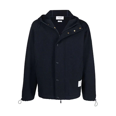 Thom Browne Solid Color Zip-Up Hooded Jacket with Single Button Closure. MJT320A08085-415