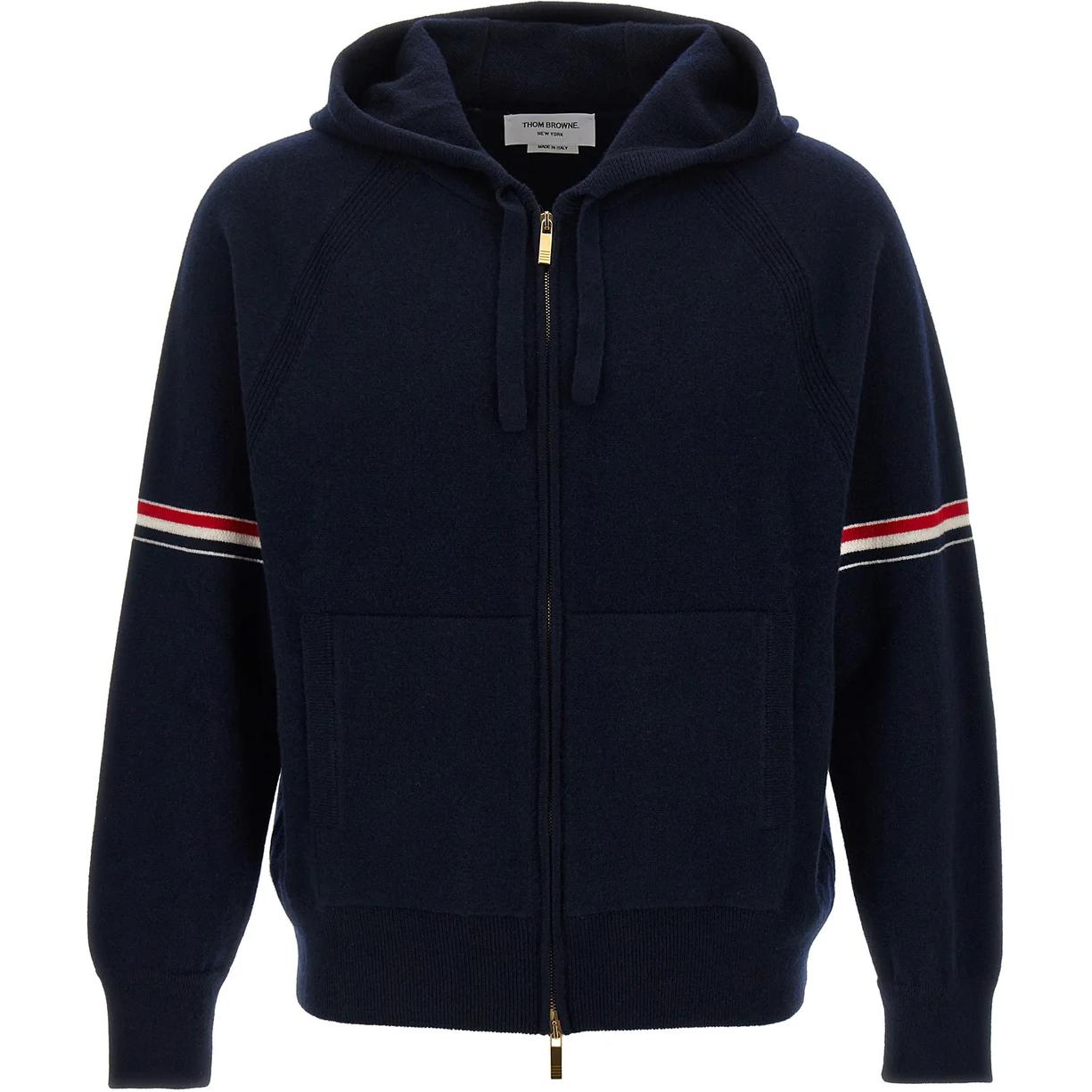 THOM BROWNE  Solid Color Zip-Up Hoodie Jacket Long Sleeve - Blue MKT013A-Y2001-415