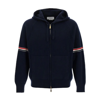 THOM BROWNE Solid Color Zip-Up Hoodie Jacket Long Sleeve - Blue MKT013A-Y2001-415