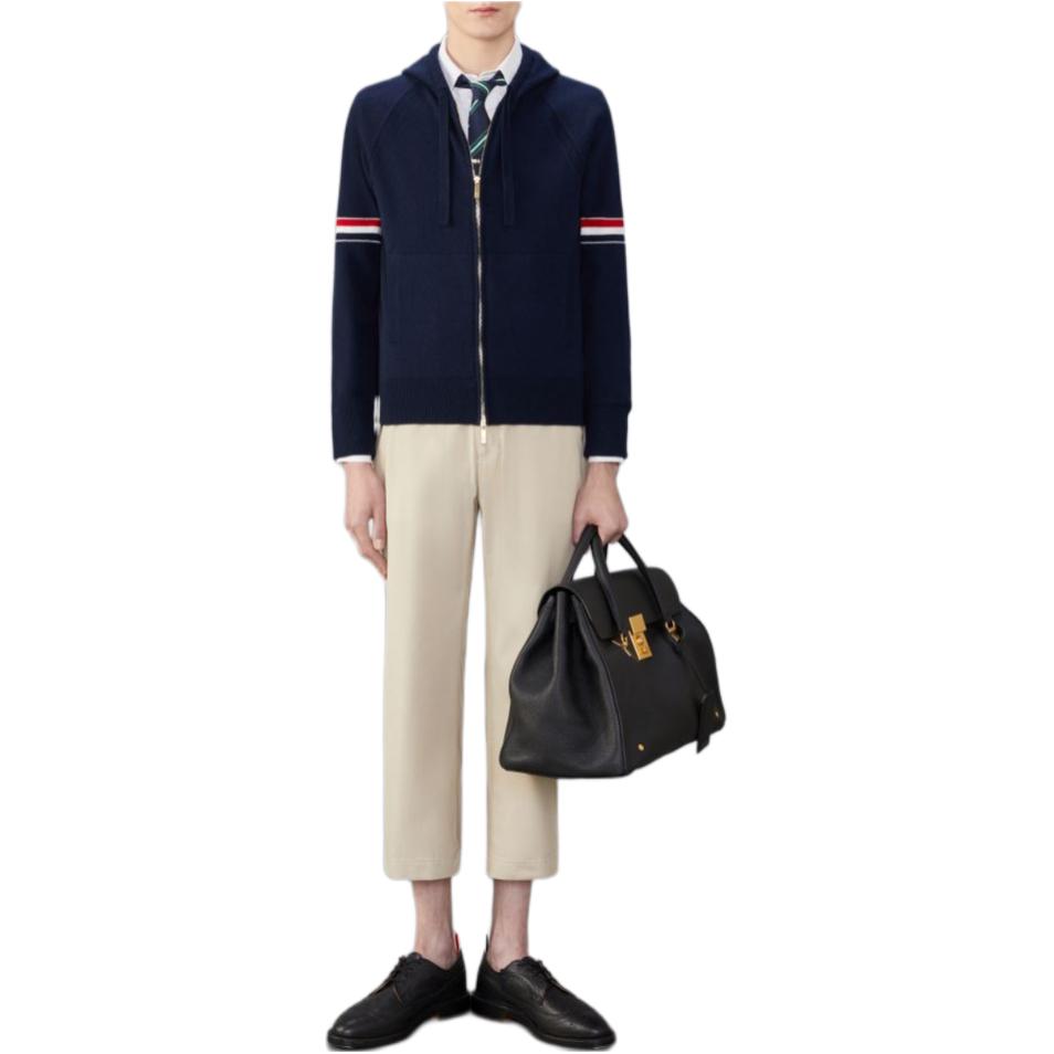 THOM BROWNE  Solid Color Zip-Up Hoodie Jacket Long Sleeve - Blue MKT013A-Y2001-415 圖 4