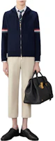 Shop THOM BROWNE 純色拉鍊連帽外套長袖 - 藍色 MKT013A-Y2001-415