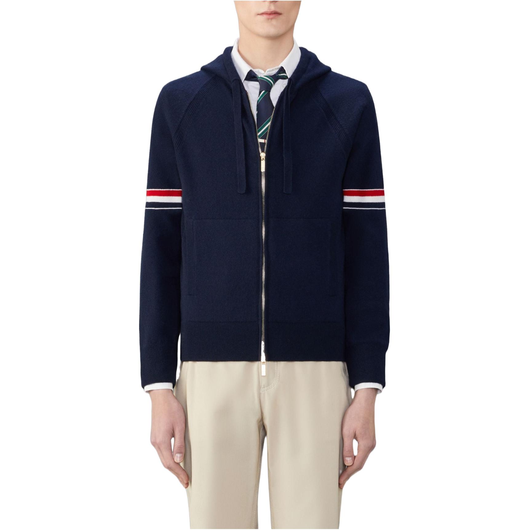 THOM BROWNE  Solid Color Zip-Up Hoodie Jacket Long Sleeve - Blue MKT013A-Y2001-415 圖 5