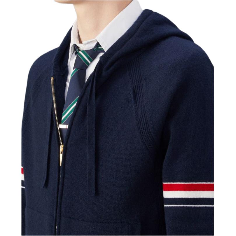 THOM BROWNE  Solid Color Zip-Up Hoodie Jacket Long Sleeve - Blue MKT013A-Y2001-415 圖 6