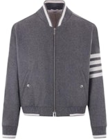 Thom Browne Solid Four-Stripe Aviator Jacket in Grey. MJO030A-F0522035 Thom Browne Solid Four-Stripe Aviator Jacket in Grey. MJO030A-F0522035