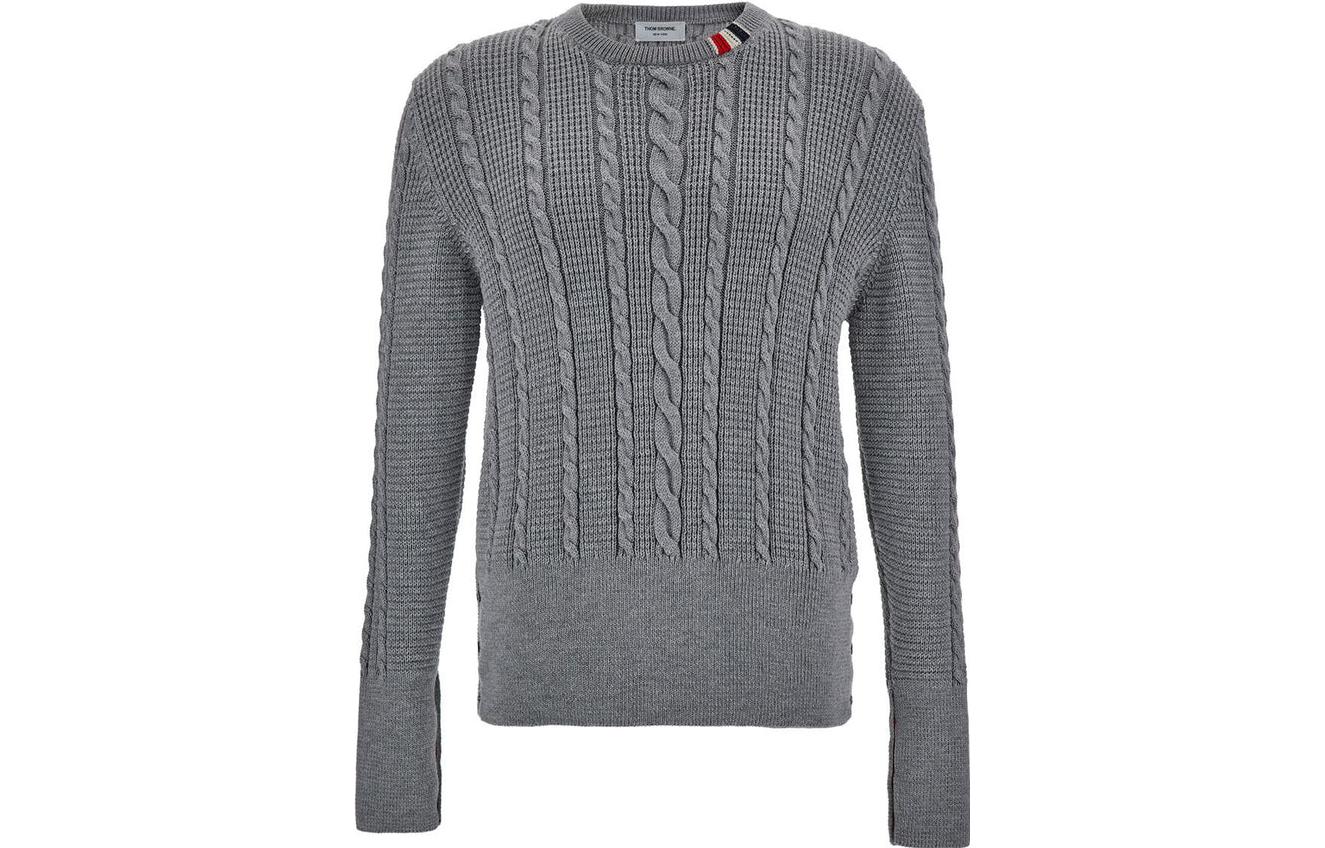 Thom Browne  Solid Gray Cable Knit Crewneck Sweater. MKA492A-Y1024-055