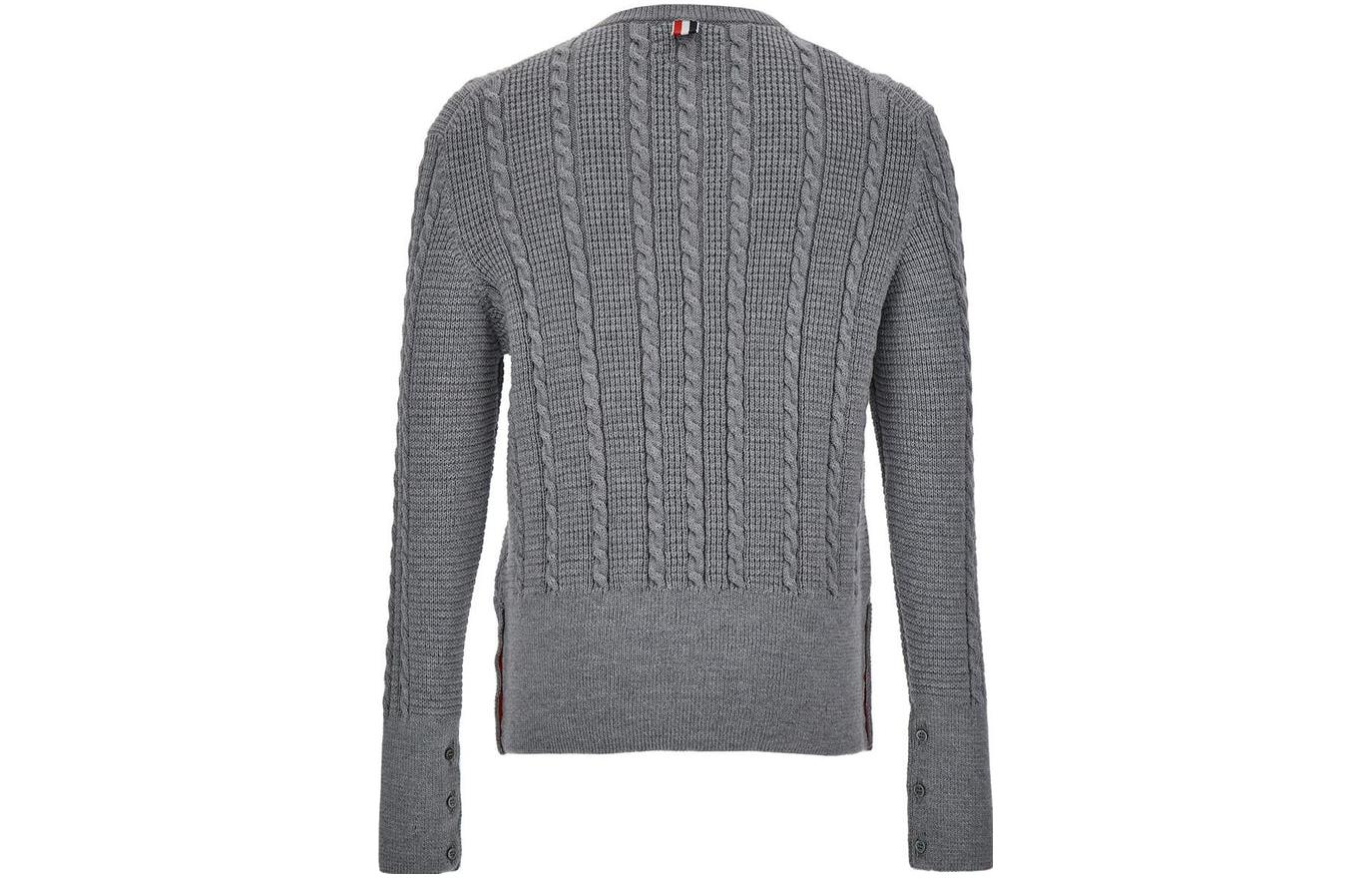Lookbook Thom Browne Solid Gray Cable Knit Crewneck Sweater Abu-Abu. MKA492A-Y1024-055
