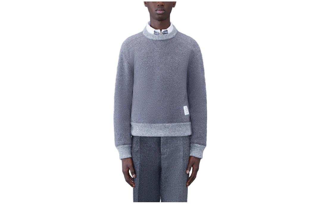 THOM BROWNE  Solid Gray Crewneck Pullover Sweater Long Sleeve. MJT410A-J0100-055
