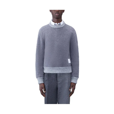 THOM BROWNE Solid Gray Crewneck Pullover Sweater Long Sleeve. MJT410A-J0100-055