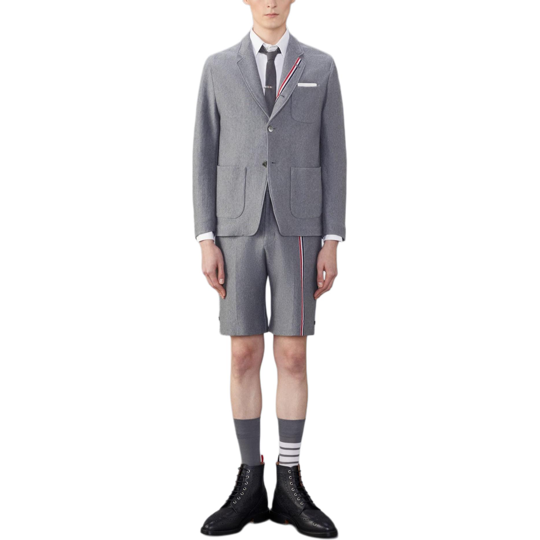 Lookbook Thom Browne Jaket Lengan Panjang Solid Stripe Pocket Warna Abu-Abu Medium. MJT423A-J0139-035