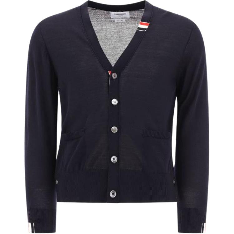 THOM BROWNE  Solid V-Neck Button-Up Cardigan Sweater - Blue MKC489AY1014415