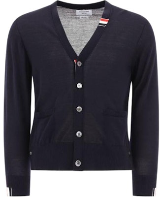 THOM BROWNE Cardigan Button-Up V-Neck Sweater Solid - Biru MKC489AY1014415 Buy THOM BROWNE Cardigan Button-Up V-Neck Sweater Solid - Biru MKC489AY1014415