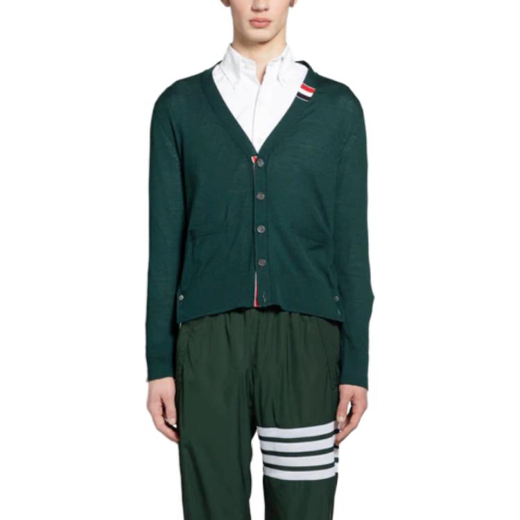 Shop THOM BROWNE Cárdigan Slim Fit de Cuello V de Manga Larga. MKC489A-Y1014-310