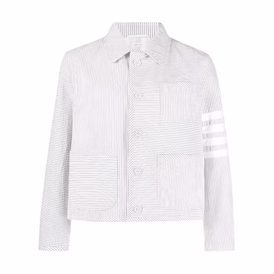 THOM BROWNE SS24 Slim Fit Single-Breasted Striped Blazer Light Gray MJO218F-00572-035