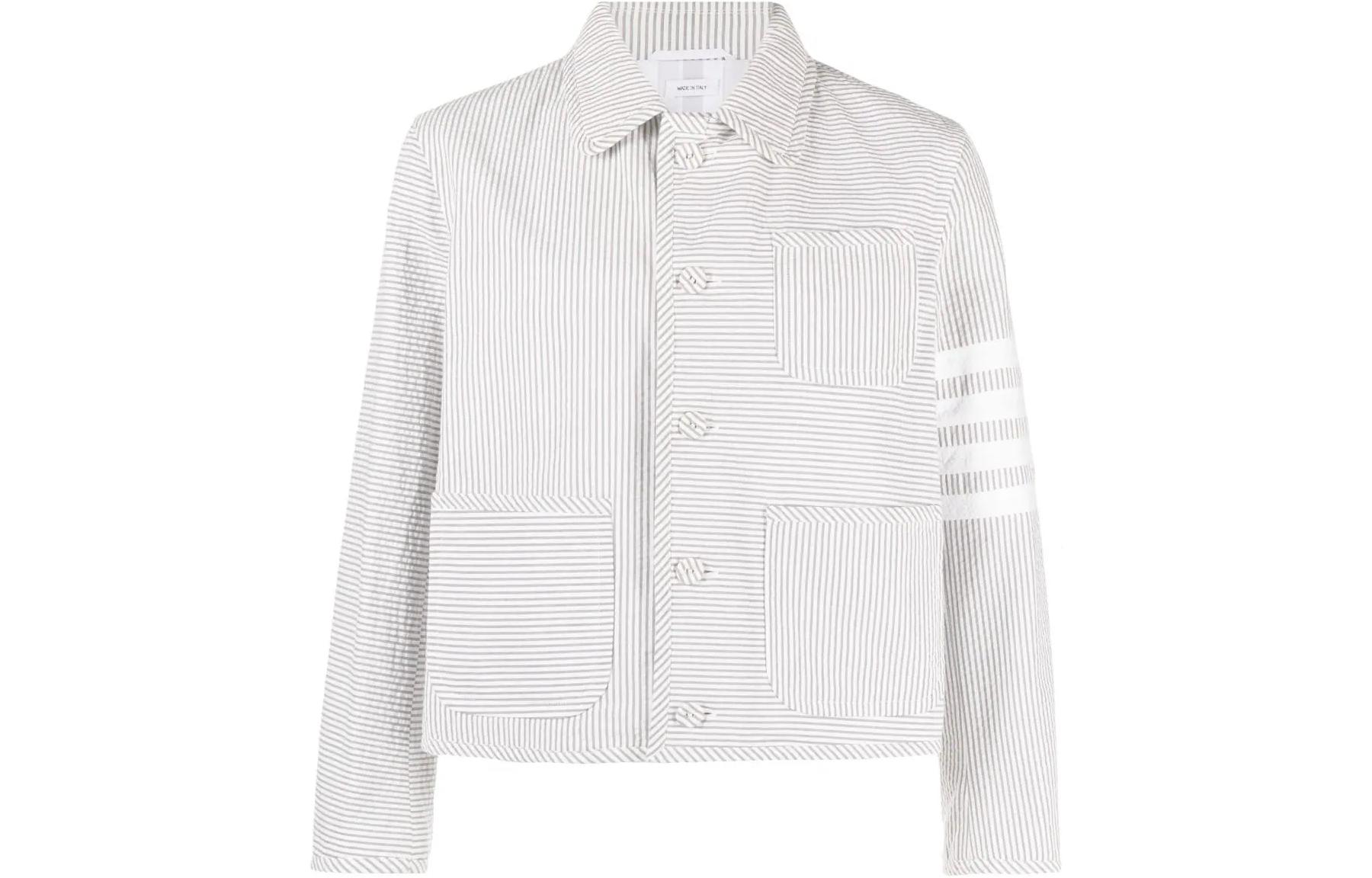 Order 톰 브라운 SS24 슬림핏 싱글브레스티드 스트라이프 블레이저 라이트 그레이 MJO218F-00572-035