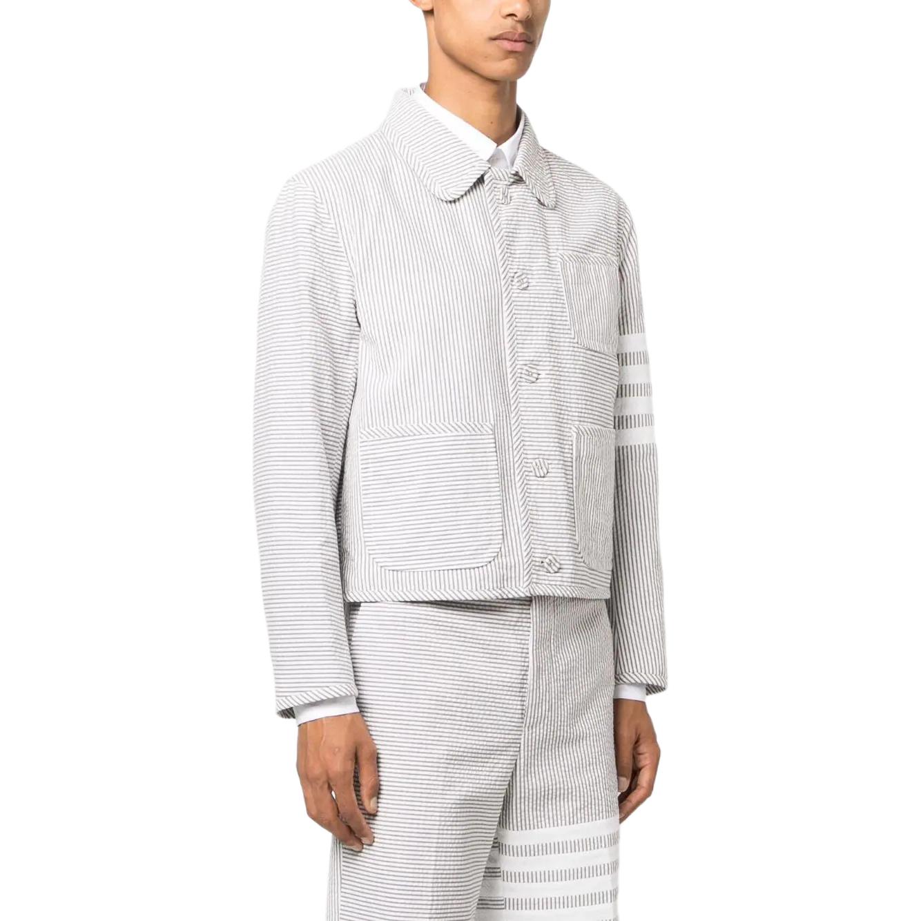 Purchase 톰 브라운 SS24 슬림핏 싱글브레스티드 스트라이프 블레이저 라이트 그레이 MJO218F-00572-035